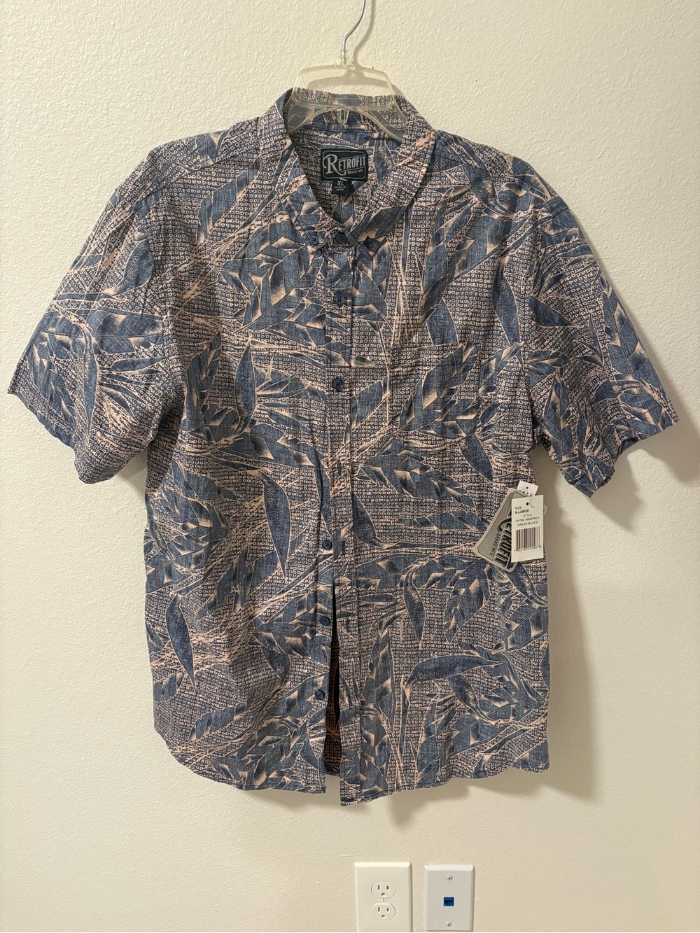 Retrofit Resort Cotton Blend Short-Sleeve Shirt - Blue Leaf Print
